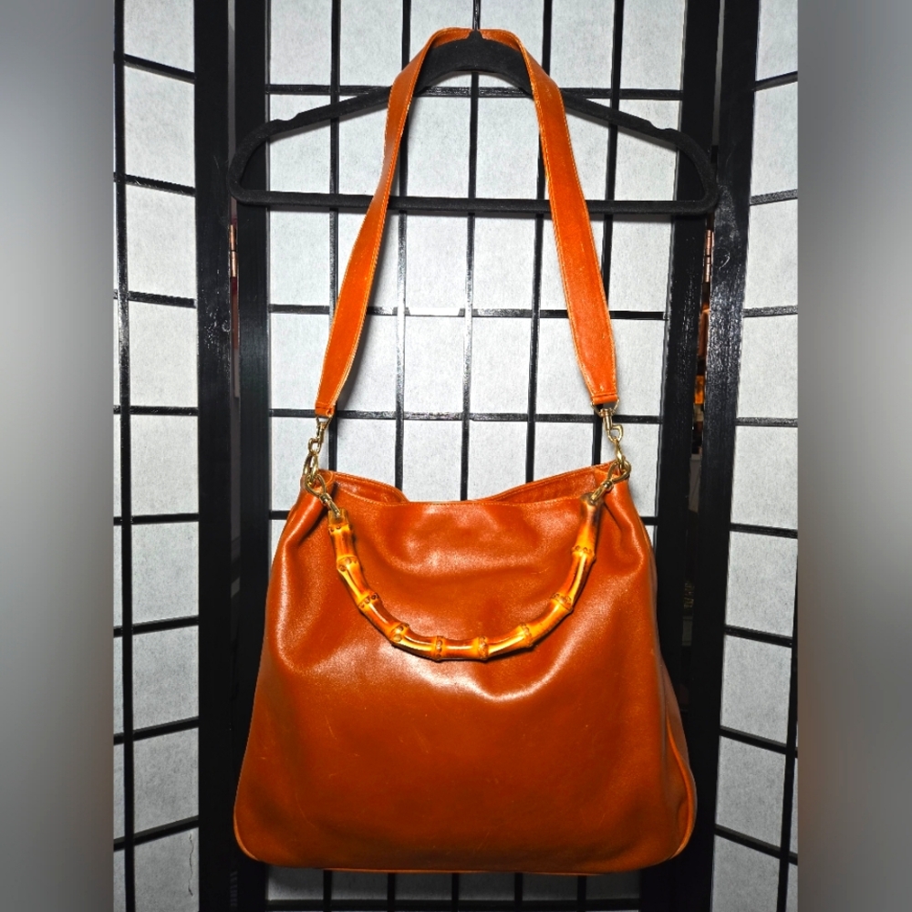 Gucci GM Bamboo Shoulder Bag Leather 2way Cognac